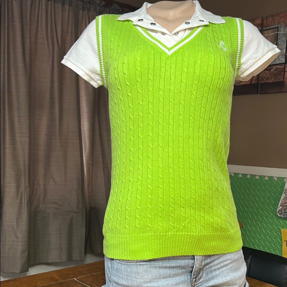 L-RL Lauren Active Ralph Lauren Petite Collared Sweater Vest